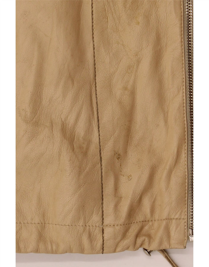Michel Damen-Lederjacke mit Kapuze, übergroß, IT 44, mittelbeigefarbenes Leder