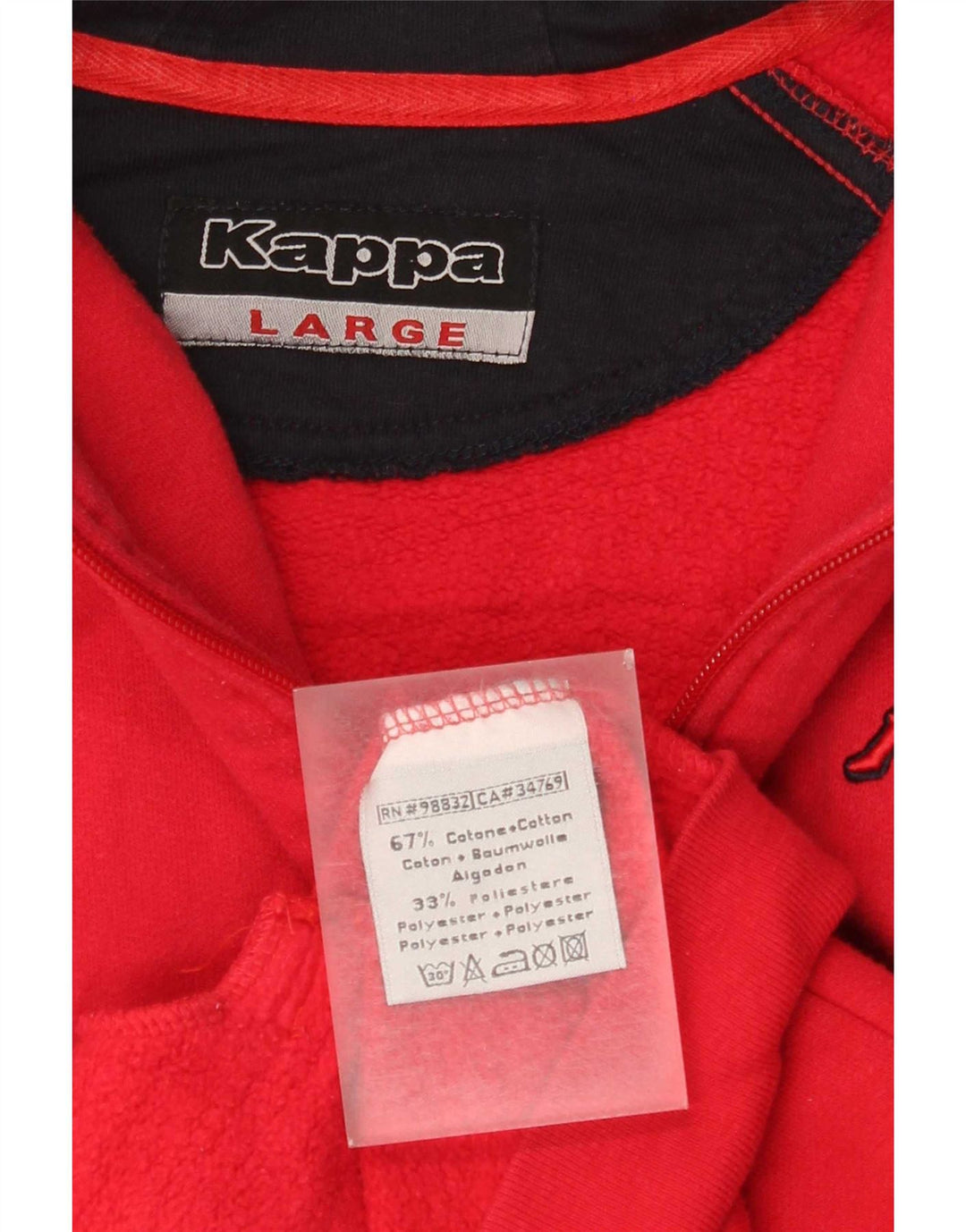 Kappa Herren-Kapuzenpullover mit Reißverschluss, groß, aus roter Baumwolle