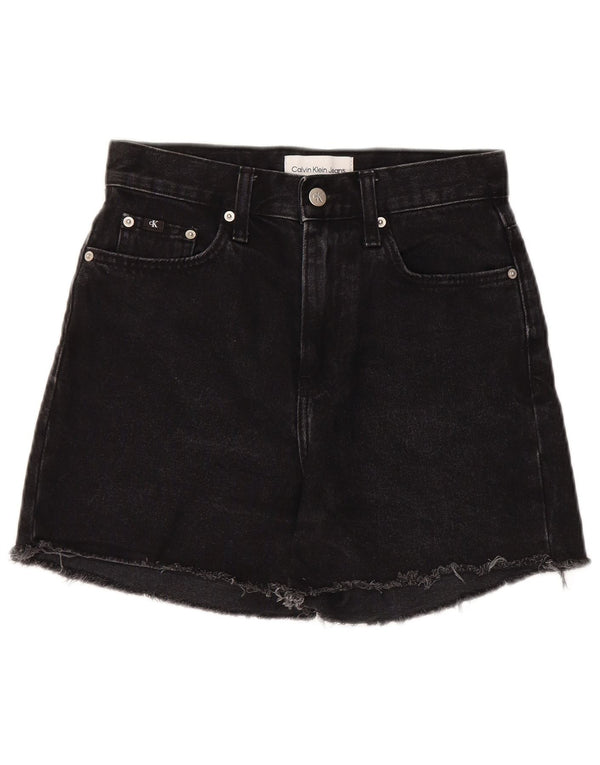 Calvin Klein Damen-Jeansshorts mit hoher Taille, W26, Größe S, schwarze Baumwolle