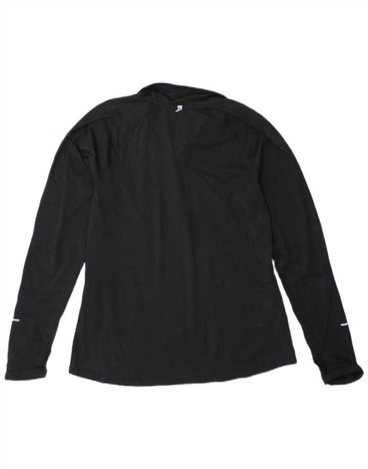 Nike Damen Dri Fit Zip Neck Top Langarm UK 14 Large Schwarz Polyester