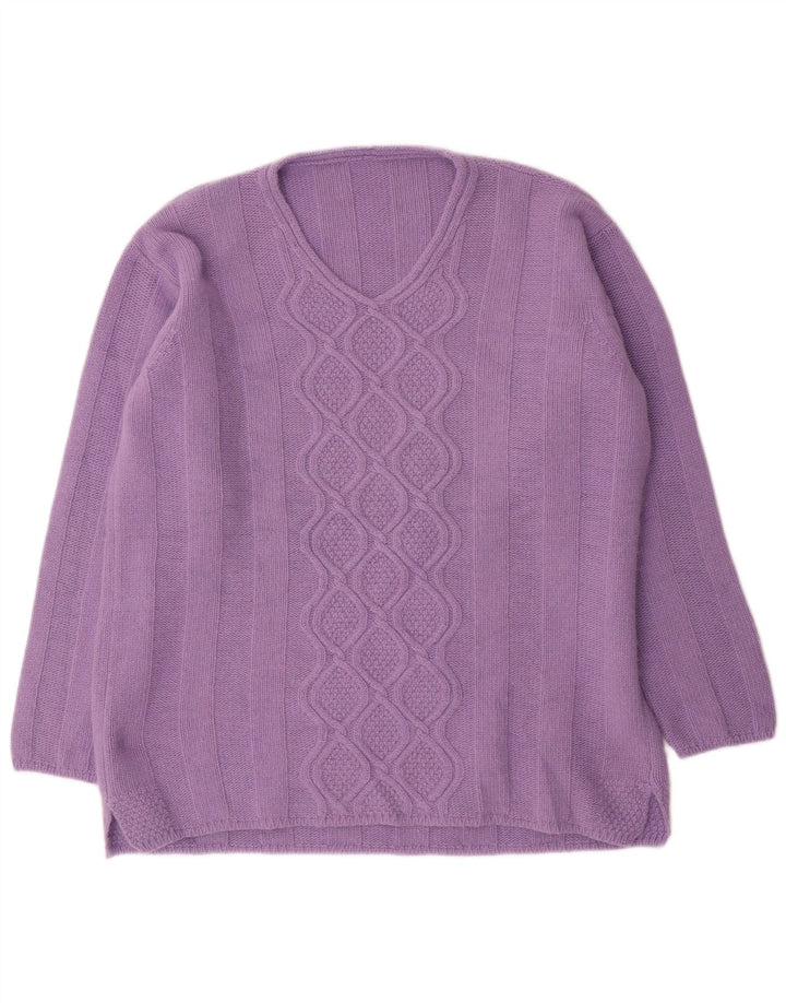 Raffaello Damen Pullover mit V-Ausschnitt IT 48 XL Lila Wolle