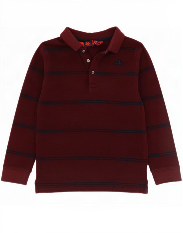 Kappa Langarm-Poloshirt für Jungen, 9–10 Jahre, burgunderrot, gestreift, Baumwolle