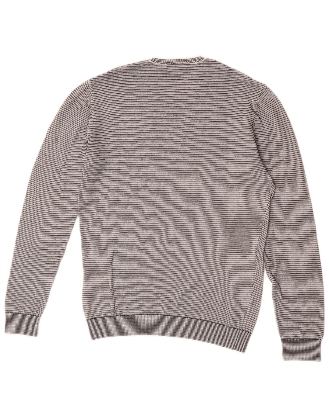 Lacoste Herren-Pullover mit Rundhalsausschnitt, Größe 3, klein, grau gestreift, Baumwolle