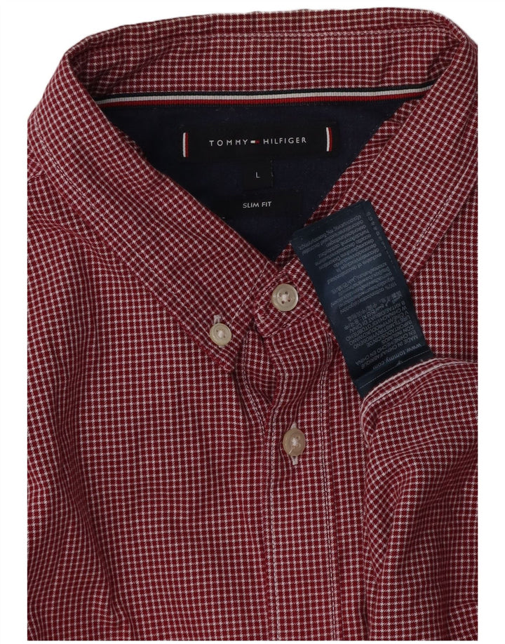 TOMMY HILFIGER Herren-Slim-Fit-Hemd, groß, rot kariert, Baumwolle