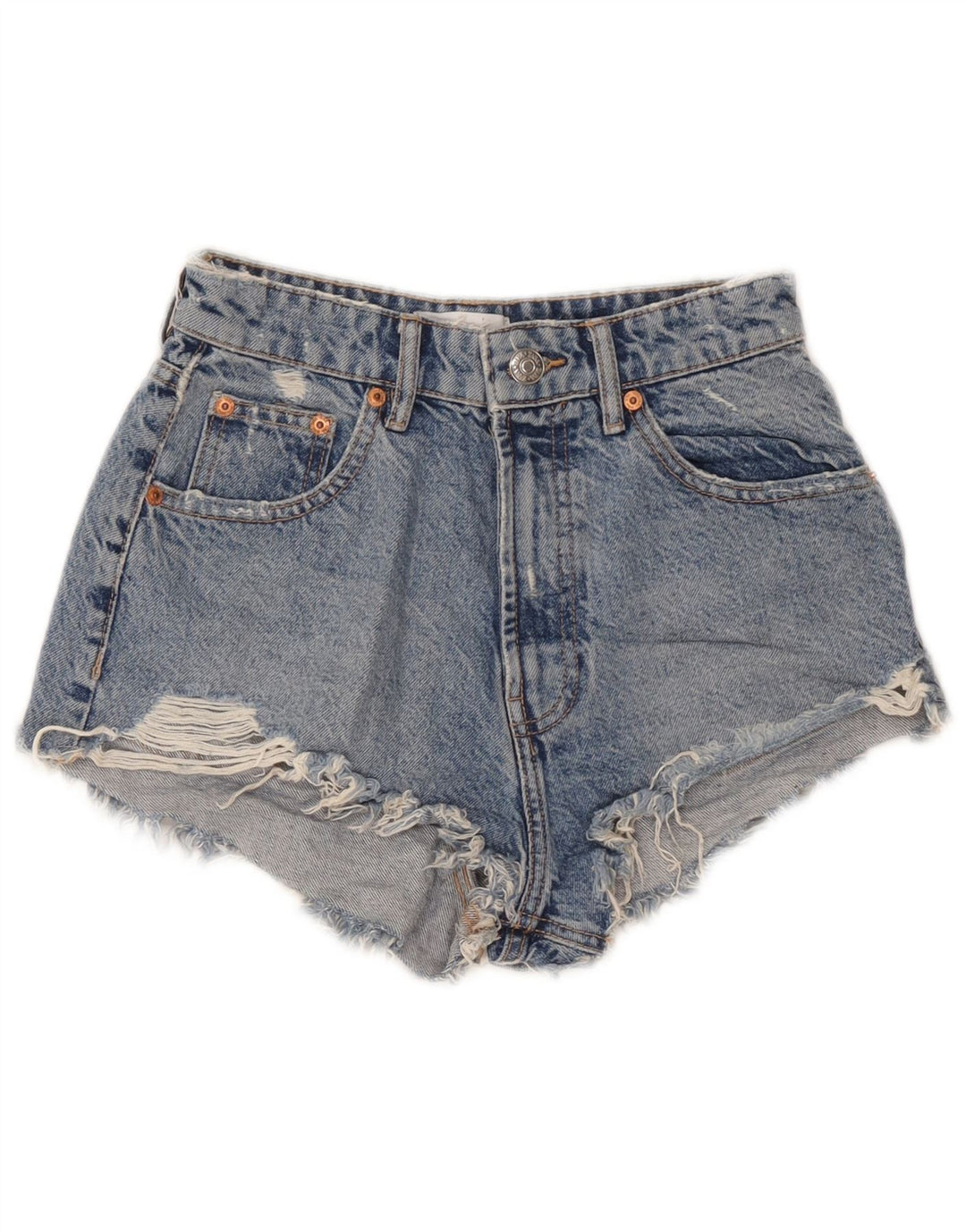 Zara Damen Distressed Denim Shorts EU 36 XS W26 Blau