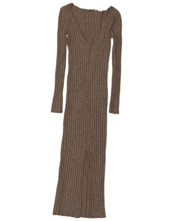 Langärmliges Maxi-Pulloverkleid von Zara für Damen, Gr. 8, Größe S, graue Viskose