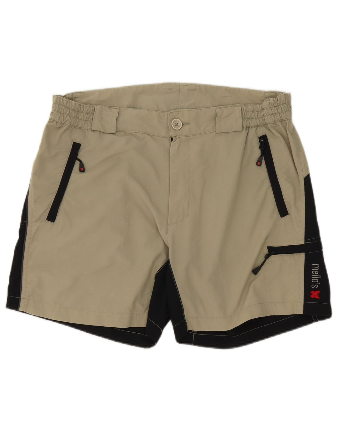 Mello's Herren-Cargoshorts W32 Mittelbeigefarbenes Colourblock-Polyamid