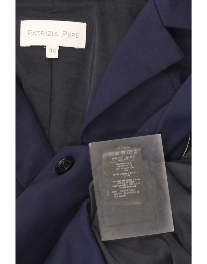 Patrizia Pepe Damen 2-Knopf-Blazerjacke IT 46 Große marineblaue Baumwolle