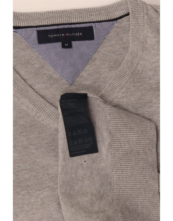 Tommy Hilfiger Herren-Pullover mit V-Ausschnitt aus mittelgrauer Baumwolle