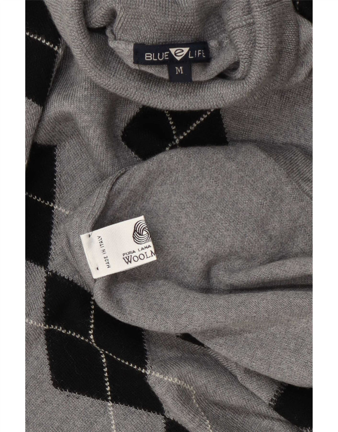 Vintage Damen Rollkragenpullover Pullover UK 14 Mittelgrau Argyle/Diamant