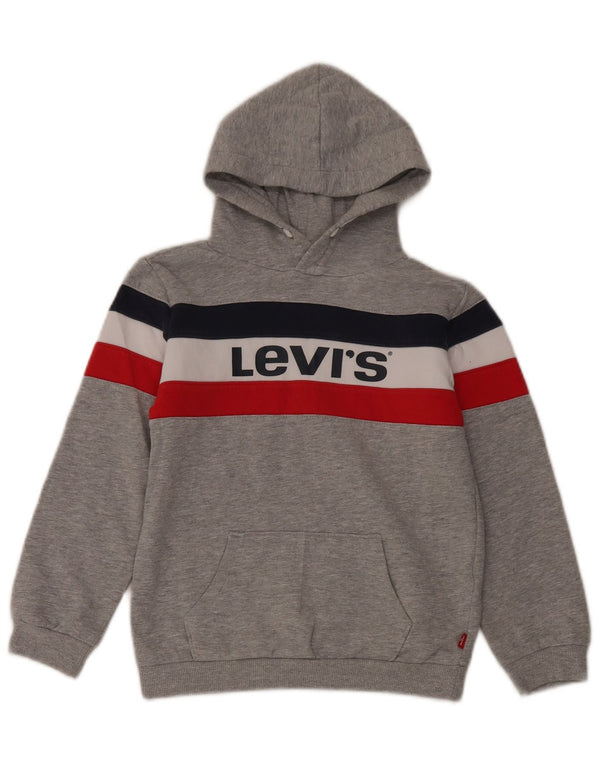 Levi's Jungen-Pullover mit grafischem Kapuzenpullover, 7–8 Jahre, graue Farbblock-Baumwolle