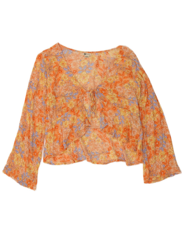 Billabong Damen Langarm-Cardigan-Oberteil UK 14 Mittelorange geblümt