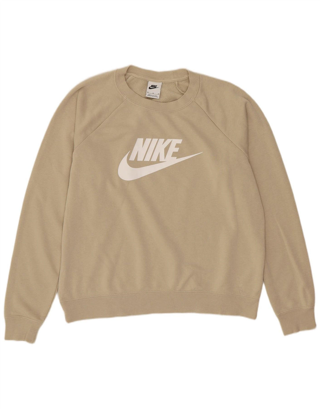 Nike Womens Graphic Oversized Sweatshirt Pullover UK 14 Mittelbeige Baumwolle