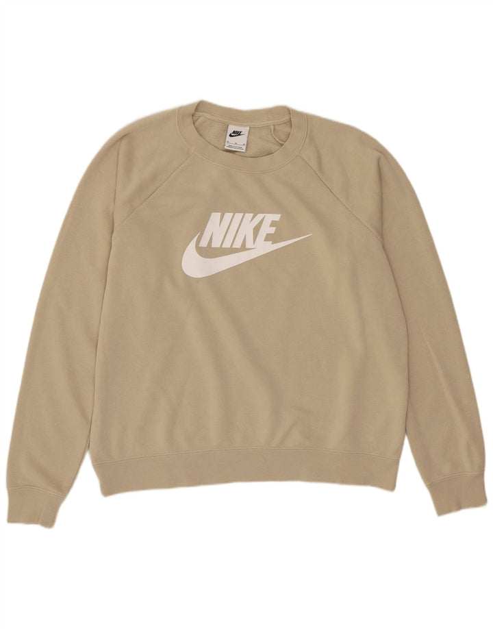 Nike Womens Graphic Oversized Sweatshirt Pullover UK 14 Mittelbeige Baumwolle
