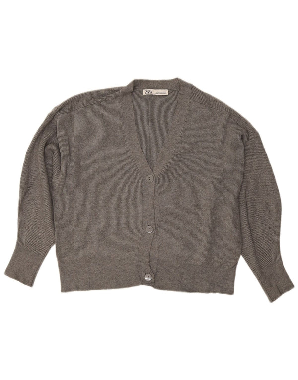 Zara Damen Loose Fit Crop Cardigan Pullover UK 14 Mittelgraue Viskose