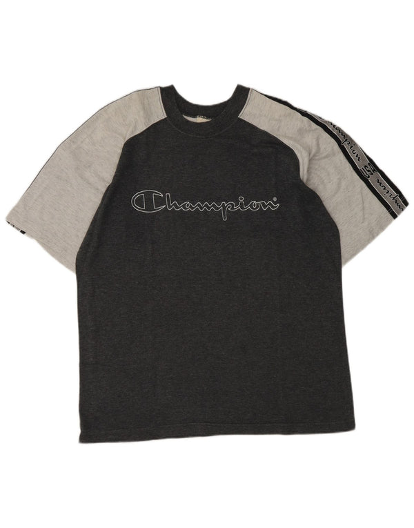Champion Mens Graphic T-Shirt Top Small Grey Colourblock Cotton