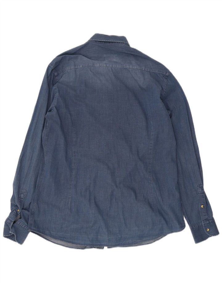 Massimo Dutti Herren-Jeanshemd mit normaler Passform, XL, blaue Baumwolle
