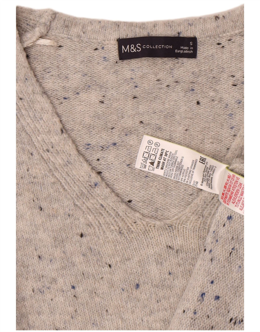 Marks & Spencer Damen-Pullover mit V-Ausschnitt, Gr. 10, Größe S, Grau meliert