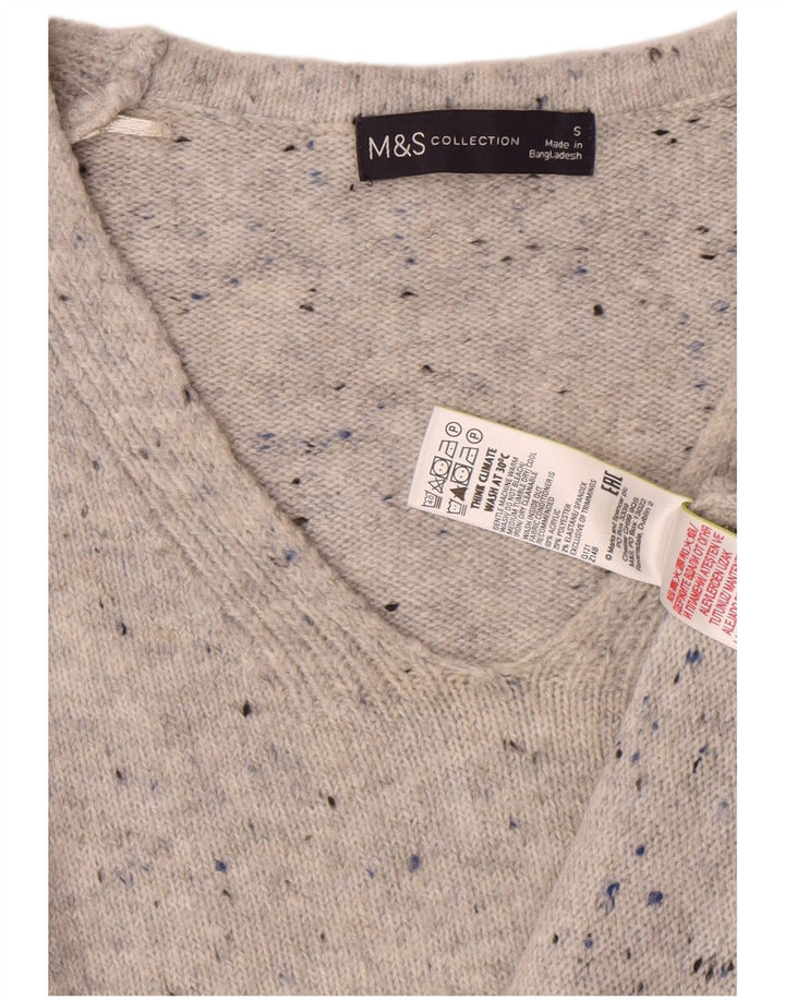Marks & Spencer Damen-Pullover mit V-Ausschnitt, Gr. 10, Größe S, Grau meliert