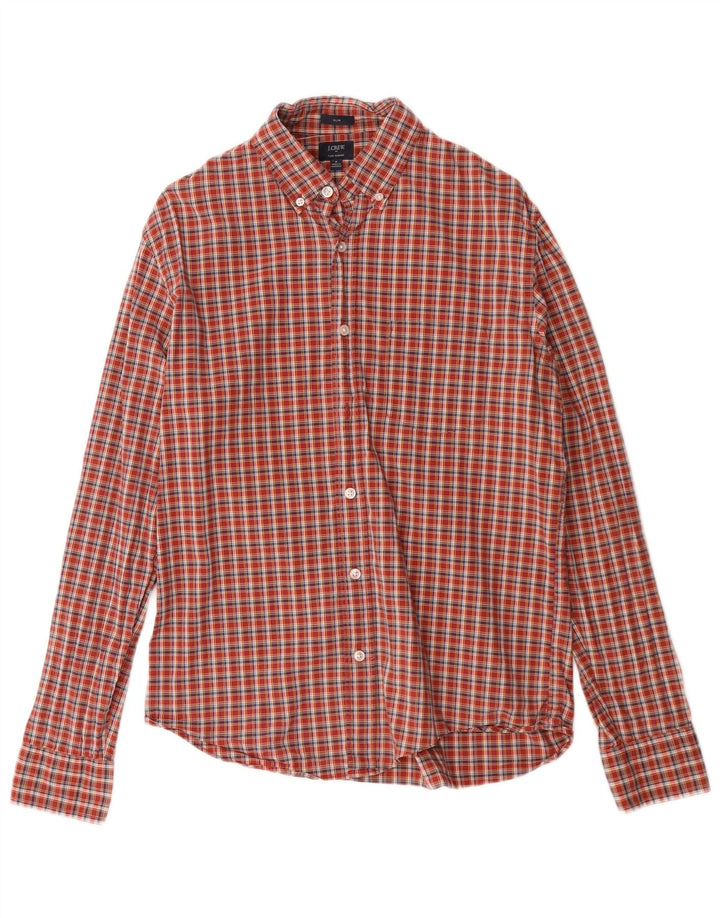 J. CREW Herren-Slim-Fit-Hemd aus mittelroter Karo-Baumwolle