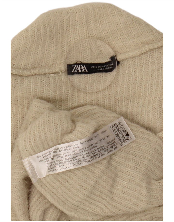 Zara Damen Crop Turtle Neck Pullover Pullover UK 8 Small Beige Polyamid