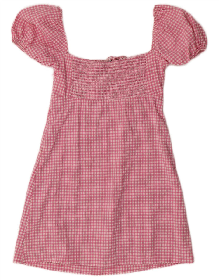 Zara Damen-Sommerkleid mit kurzen Ärmeln, Gr. 42, Mittelrosa, Gingham-Bohemien