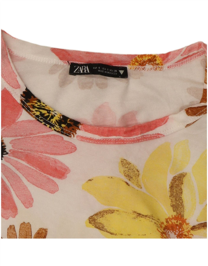 Übergroßes Grafik-T-Shirt-Oberteil von ZARA für Damen, Gr. 10, klein, mehrfarbig, mit Blumenmuster