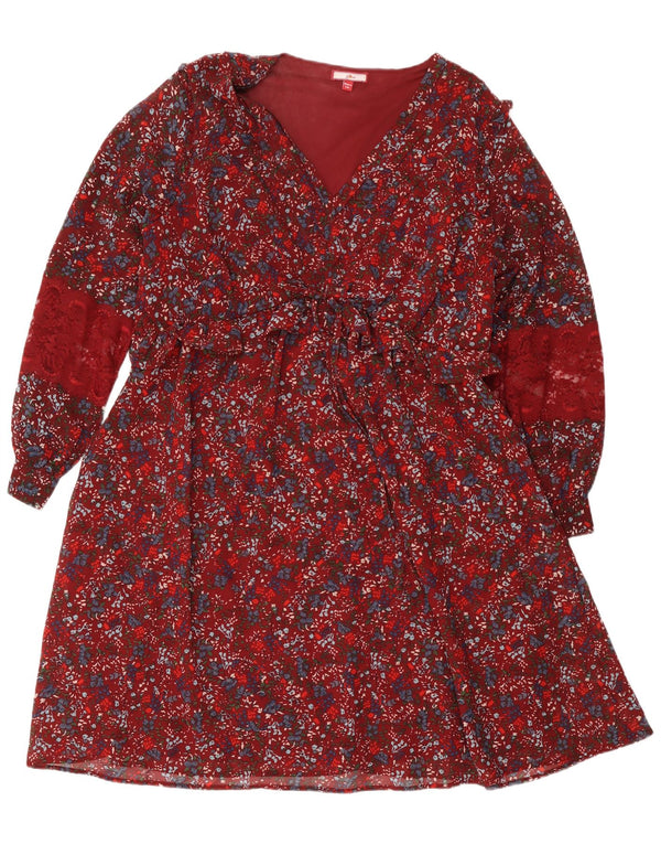 Joe Browns Damen Langarm-Stufenkleid UK 20 2XL Burgunderrot mit Blumenmuster