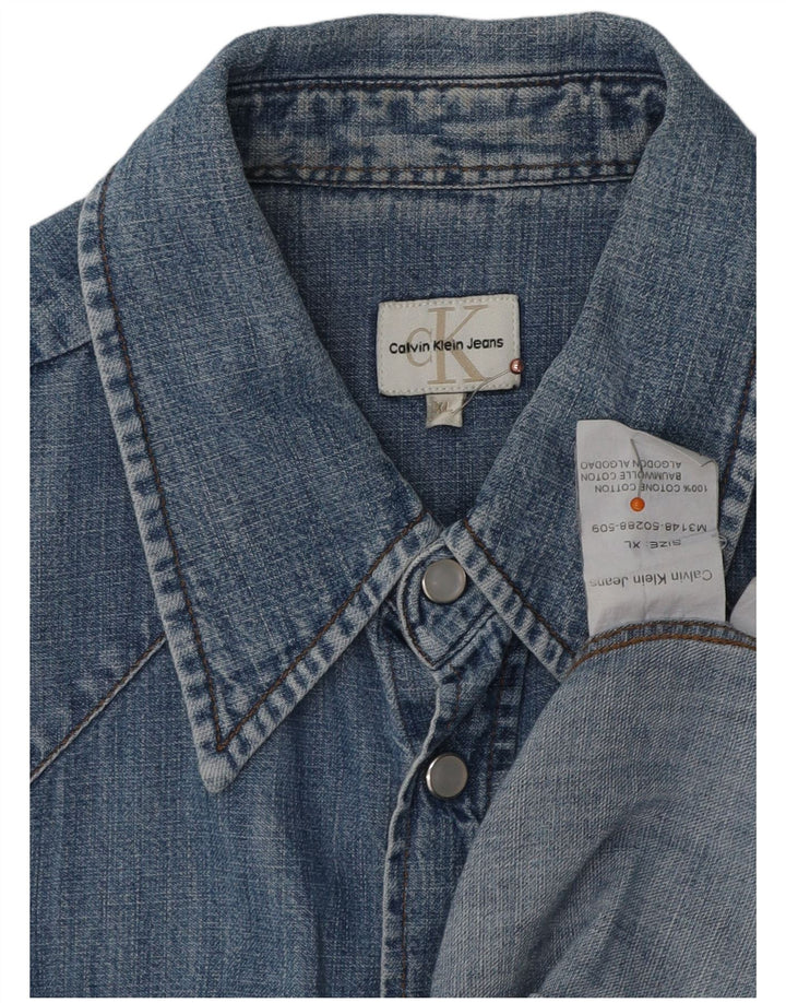 Calvin Klein Jeans Damen Kurzarm-Jeanshemd UK 18 XL Blaue Baumwolle