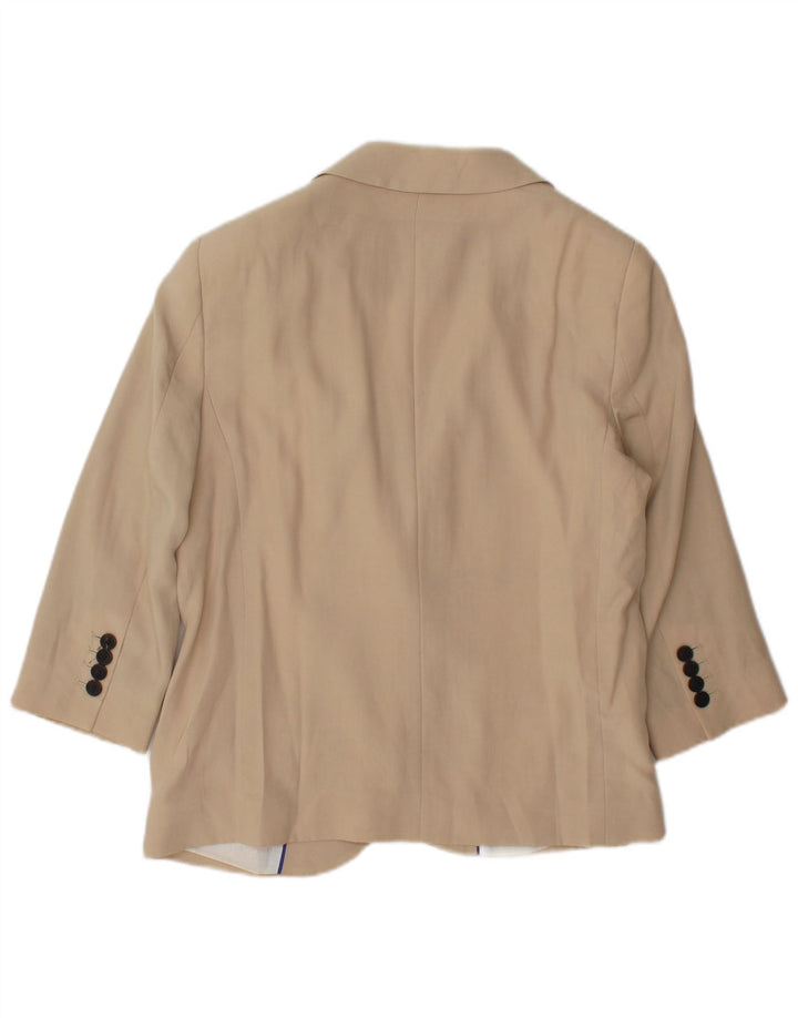 Zara Damen-Blazer mit 3/4-Ärmeln, offenem Schnitt, UK-Gr. 14, Größe L, Beige, Baumwolle