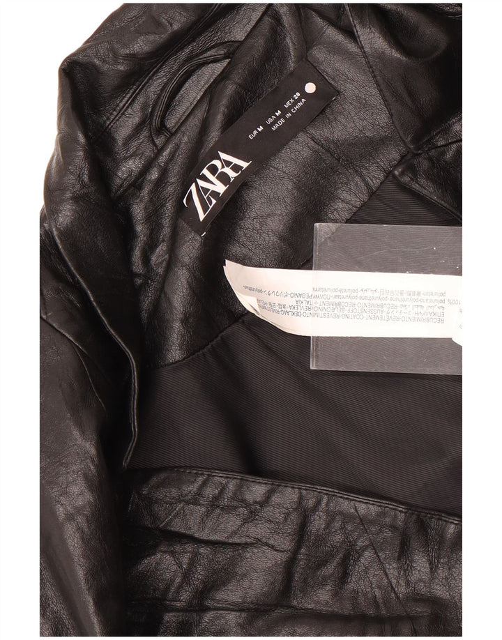 Zara Damen 1-Knopf-Blazer aus Kunstleder, Gr. 14, Mittelschwarz