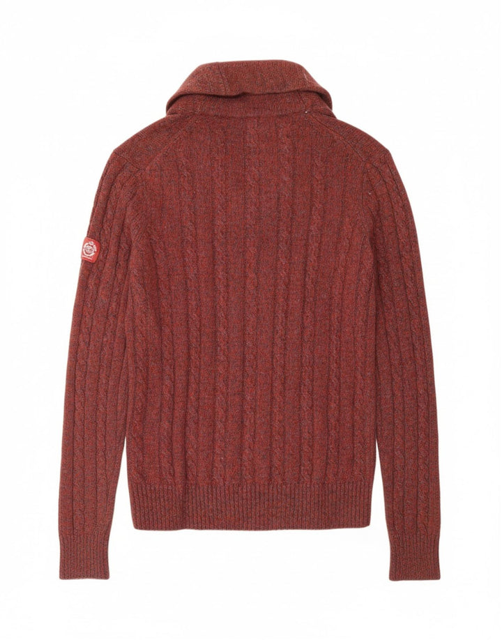RIFLE Womens Shawl Neck Jumper Sweater UK 14 Medium Burgundy Wool