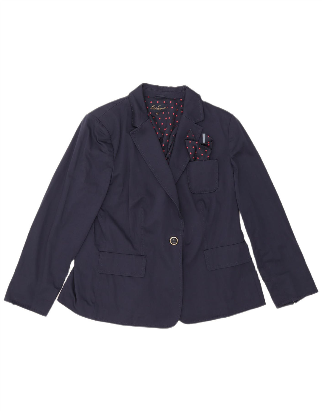 Luisa Spagnoli Damen 1-Knopf-Blazerjacke IT 50 XL Marineblaue Baumwolle
