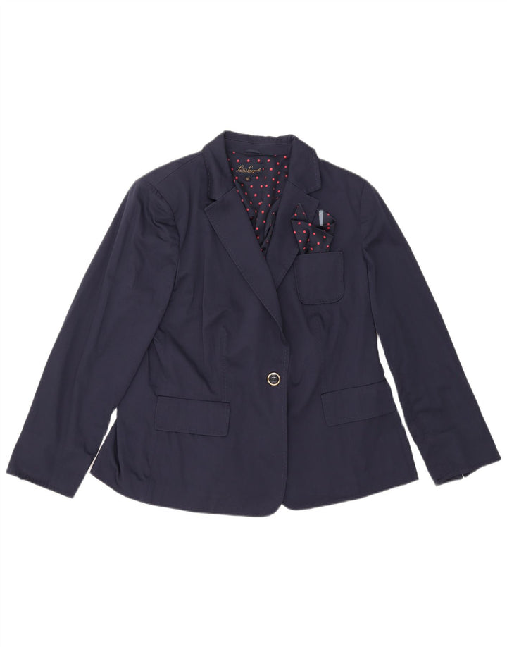 Luisa Spagnoli Damen 1-Knopf-Blazerjacke IT 50 XL Marineblaue Baumwolle