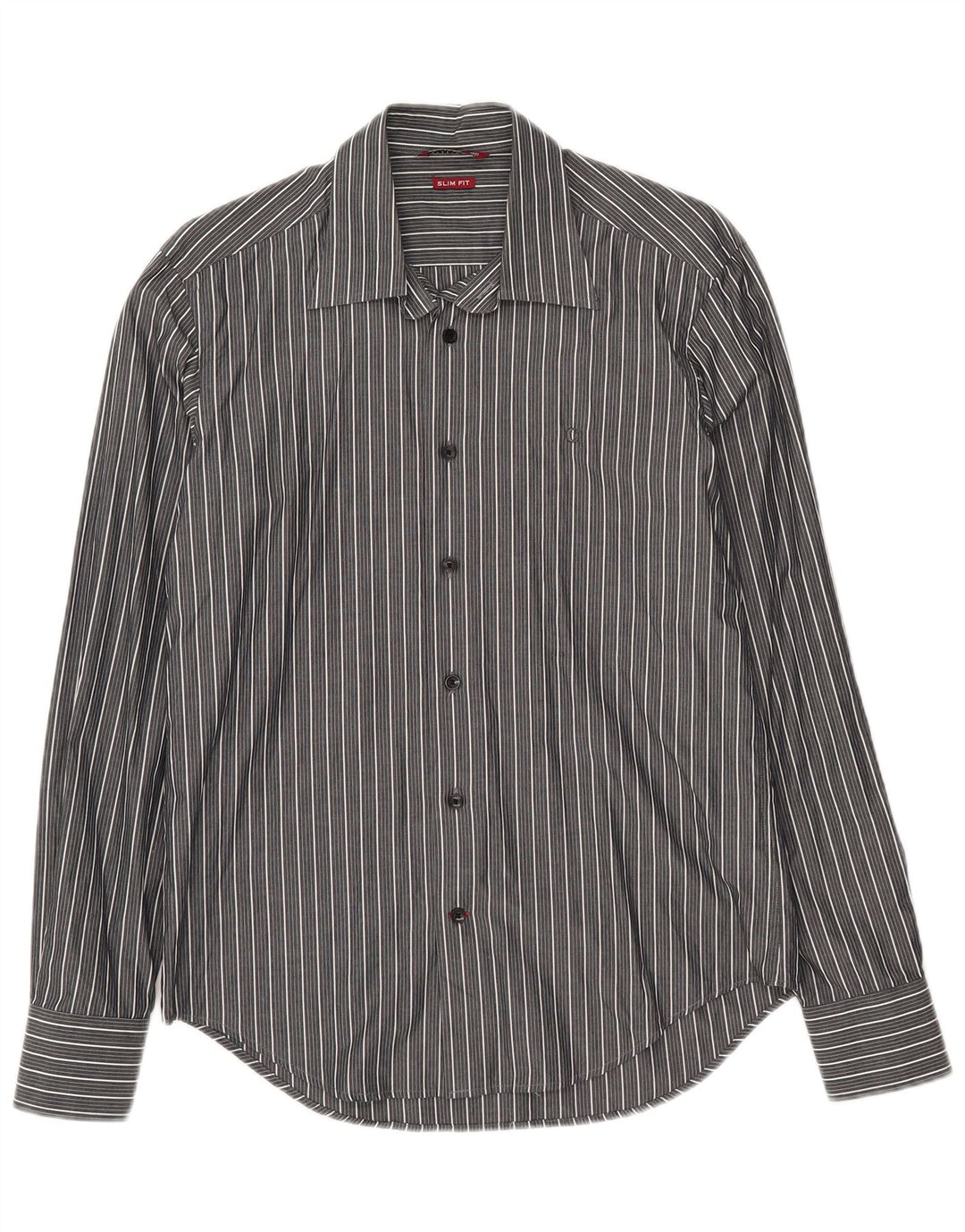 Carrera Herren-Slim-Fit-Hemd aus mittelgrauer, gestreifter Baumwolle