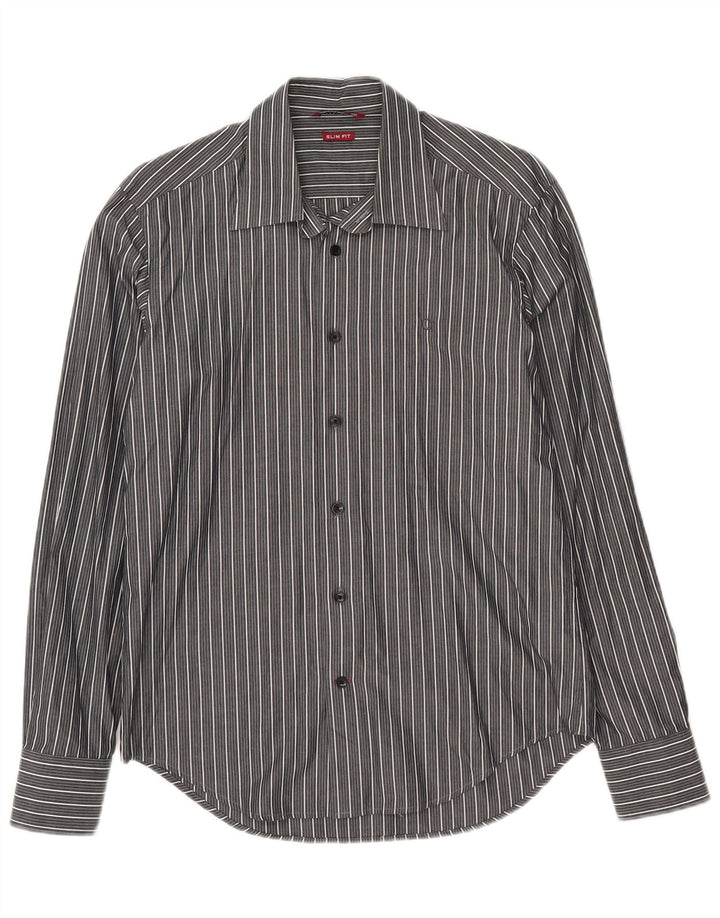 Carrera Herren-Slim-Fit-Hemd aus mittelgrauer, gestreifter Baumwolle