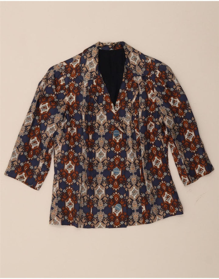 VINTAGE Womens 3/4 Sleeve 3 Button Blazer Jacket UK 10 Small Blue Floral Vintage Vintage and Second-Hand Vintage from Messina Hembry 