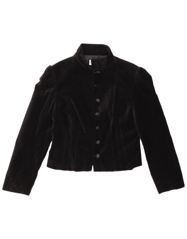 Vintage Damen 6-Knopf-Blazerjacke UK 14 Mittelschwarze Baumwolle