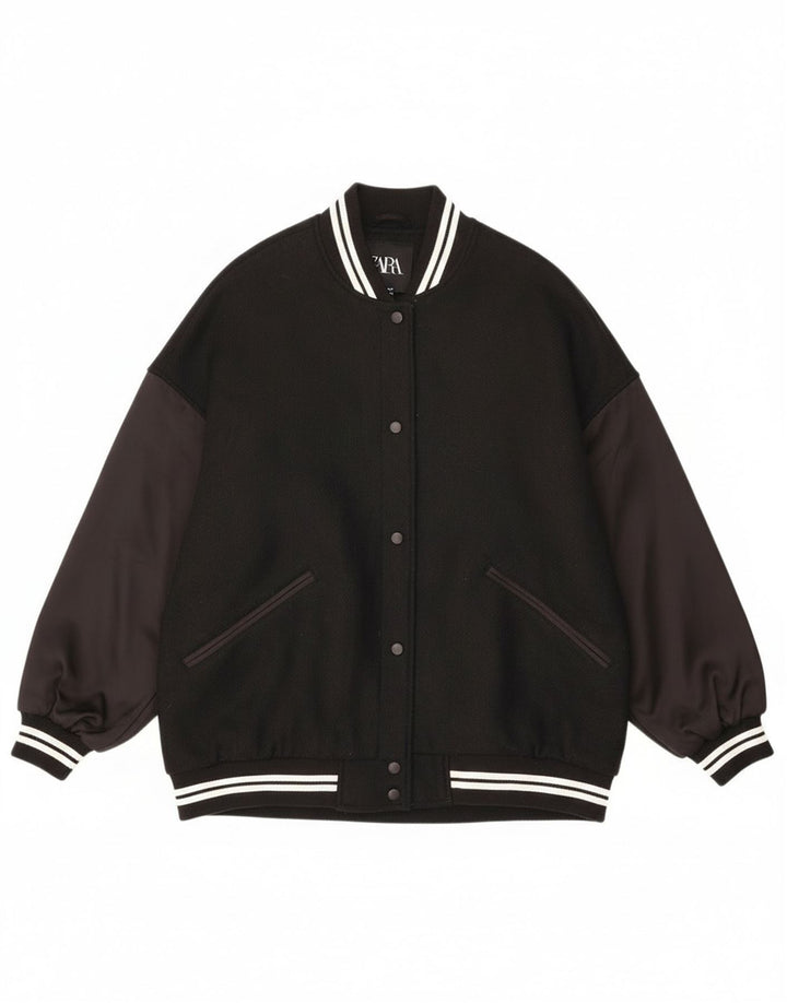 Übergroße Varsity-Jacke von Zara für Damen, UK 10, Small, Schwarz, Farbblock