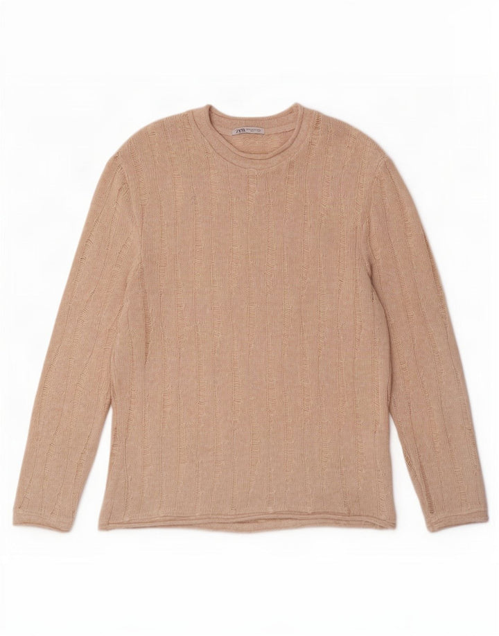 Rollkragenpullover für Herren von Zara, mittelbeigefarbenes geflecktes Polyester