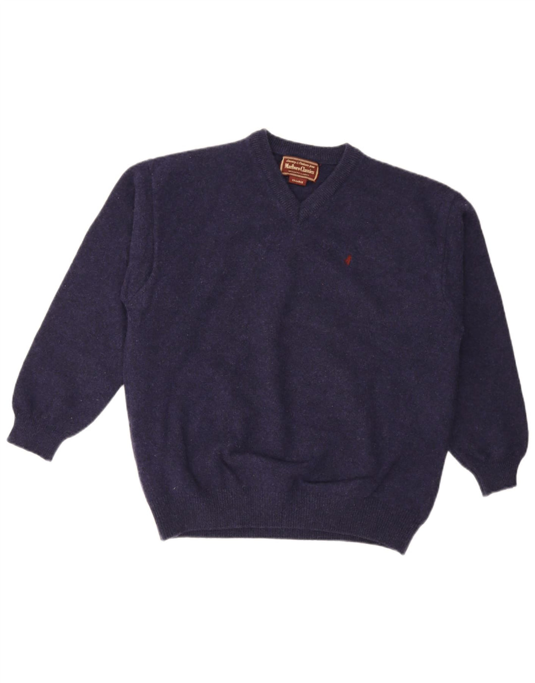 Marlboro Classics Herren-Pullover mit V-Ausschnitt, 2XL, marineblaue Wolle
