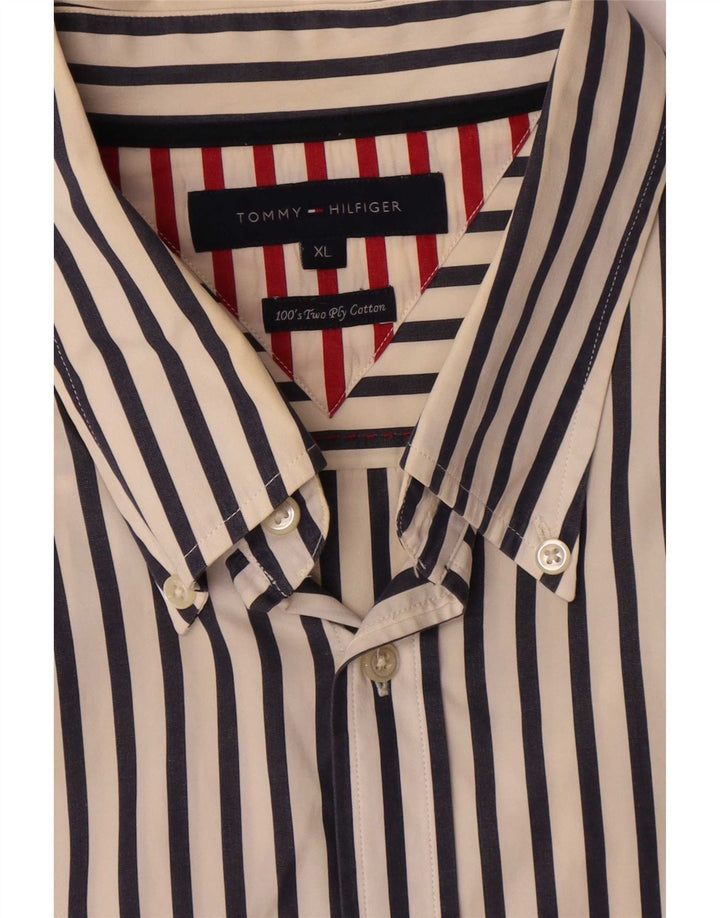 Tommy Hilfiger Herrenhemd XL weiß gestreift aus Baumwolle