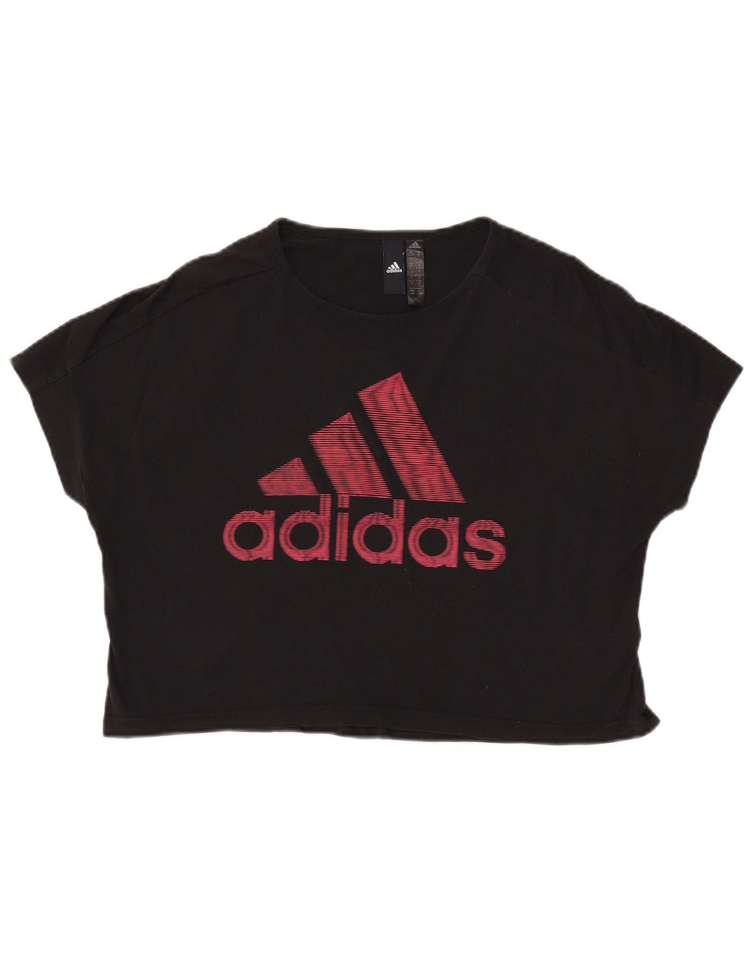 ADIDAS Damen Crop Graphic T-Shirt Top UK 12/14 Mittelschwarze Baumwolle