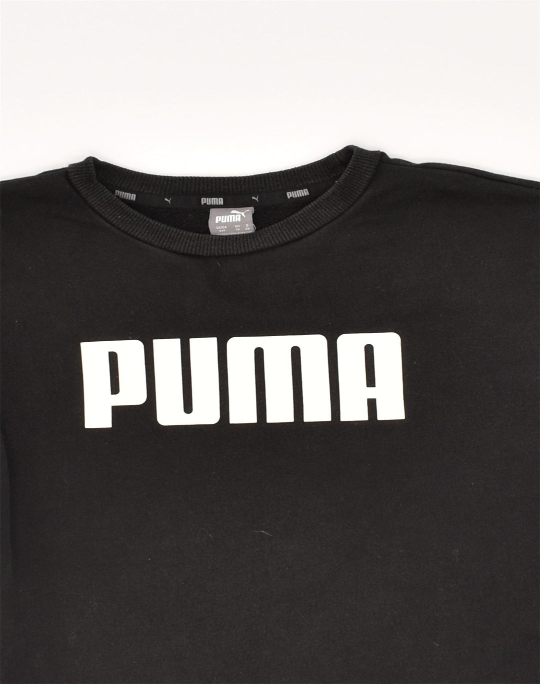 PUMA Womens Graphic Sweatshirt Jumper UK 10 Small  Black Cotton | Vintage Puma | Thrift | Second-Hand Puma | Used Clothing | Messina Hembry 