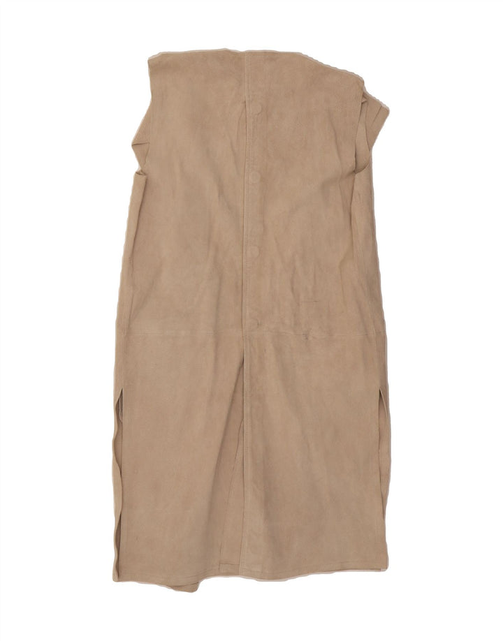 MANGO Womens Longline Suede Open Gilet UK 12 Medium Beige Leather Vintage Mango and Second-Hand Mango from Messina Hembry 