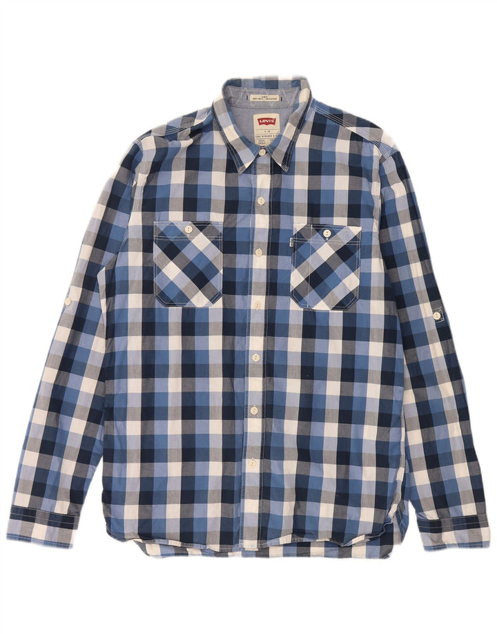 LEVI'S Mens Slim Fit Shirt Large Blue Check Cotton