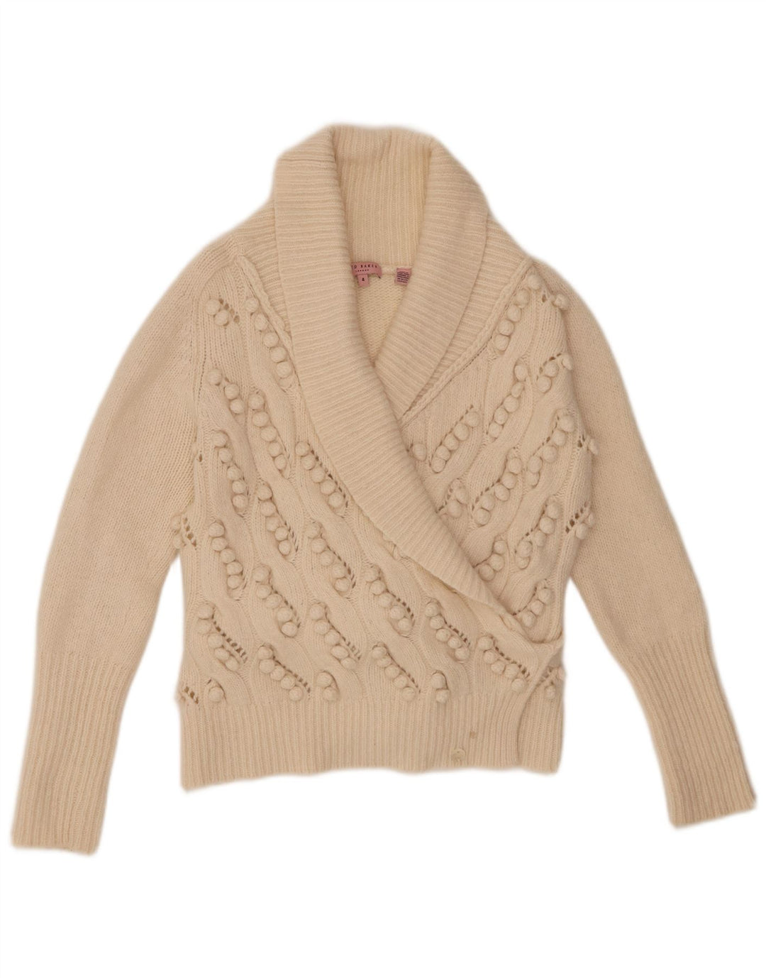 Ted Baker Damen Wickel-Strickjacke, Größe 4, große beige Wolle