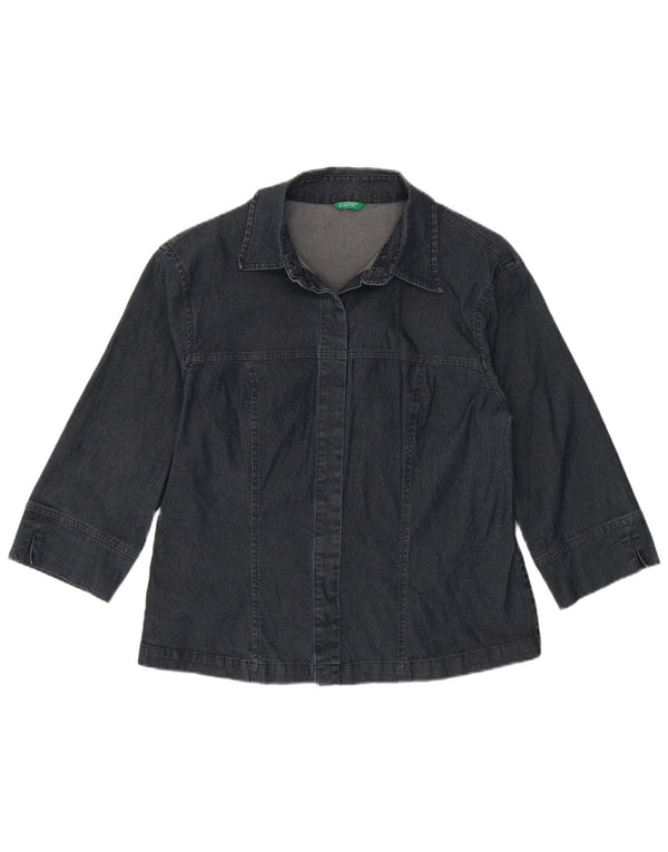 Benetton Damen-Jeanshemd mit 3/4-Ärmeln, UK-Größe 14, Größe L, Marineblau, Baumwolle