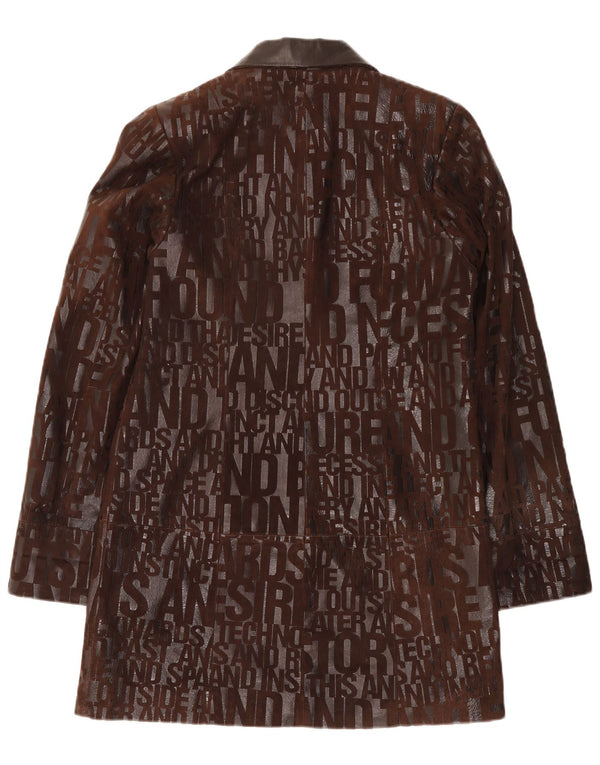 Vintage Damen Grafischer Ledermantel UK 14 Mittelbraunes Leder