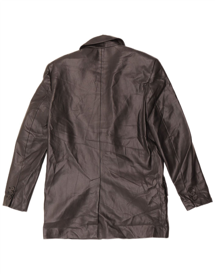 Zara Damen-Blazer, übergroß, 2 Knöpfe, Kunstleder, Gr. 6, XS, Schwarz